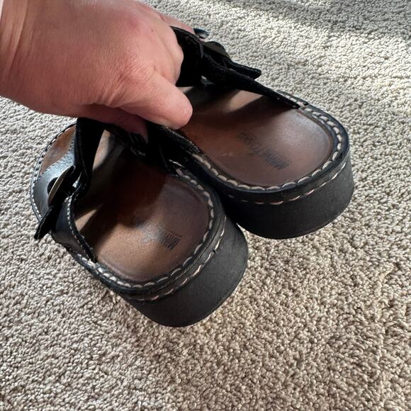 Minnetonka Black Leather Platform Slides Slip On Sandals Women's Size 9 Open Toe - Picture 4 of 11